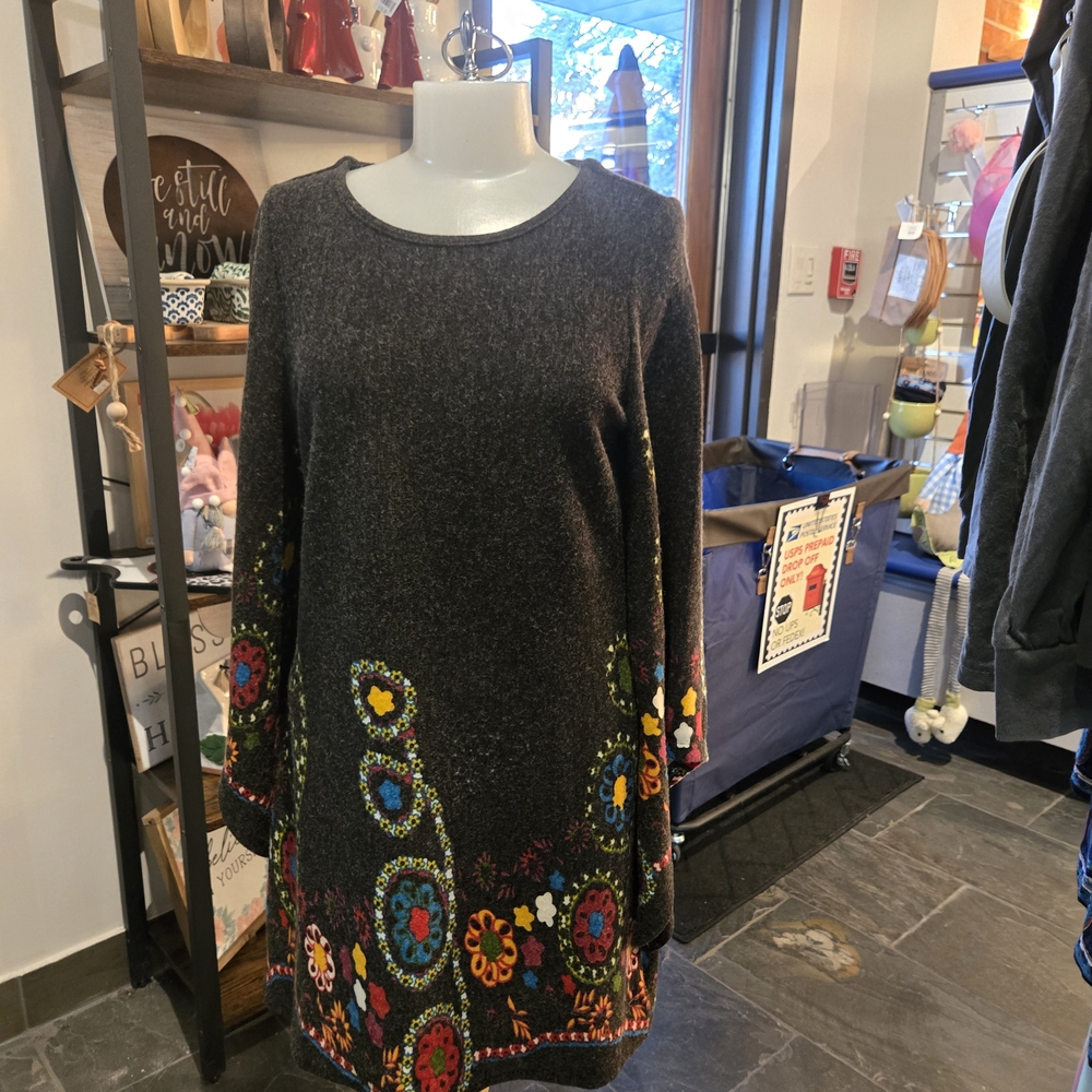 Chic Long Sleeve Floral Dress - Gray